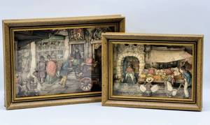 lot 5133 image: (2) Anton Pieck Handcut 3D Layered Shadow Box Diorama 7.75w x 5.75t and 9.5w x 6.75t