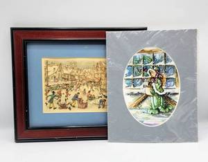 lot 5134 image: 1971 Anton Pieck Framed Print and 1988 Lolli Girl Caroler Print