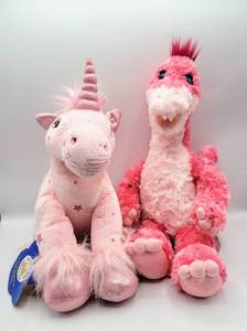 lot 5154 image: Build A Bear Pink with Stars Unicorn wtags and Pink Dinosaur