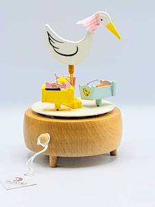 lot 5077 image: Schmid Music Box - Stork with Babies - Rotates and Plays Weve Only Just Begun - In original Box