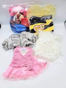 lot 5161 image: Lot of Build A Bear Clothes, Accessories and Costume - Gray Puffer Jacket, Wedding Dress, Bee Mine and more...