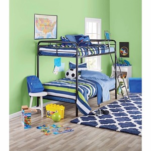 lot 116 image: YourZone Twin Metal Frame Bunk Bed with Ladder, Black