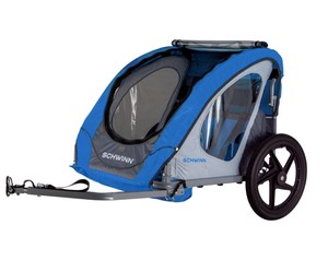 lot 177 image: Schwinn Shuttle foldable bike trailer, 2 passengers, blue
