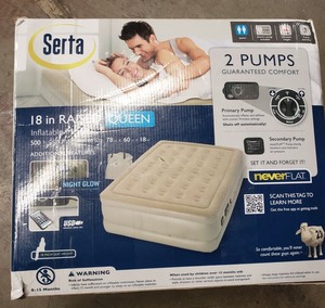 lot 191 image: Serta Never Flat Raised Air Mattress with Electric Pump - Double High Queen