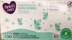 lot 494 image: Parents Choice Fragrance Free Baby Wipes, 12 Flip-Top Packs (1200 Total Count)