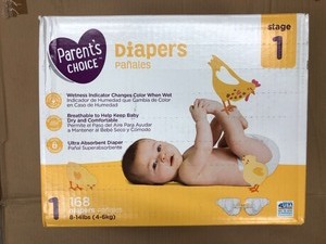 lot 501 image: Parents Choice Diapers, Size 1, 168 Diapers