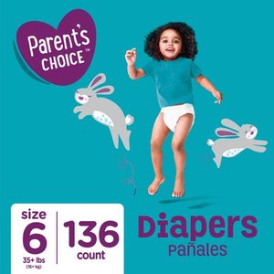 lot 511 image: Parents Choice Diapers, Size 6, 136 Diapers
