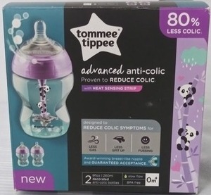 lot 520 image: Tommee Tippee Advanced Anti-Colic Decorated Baby Bottles, Girl - 9 ounce, Pink, 2 Count