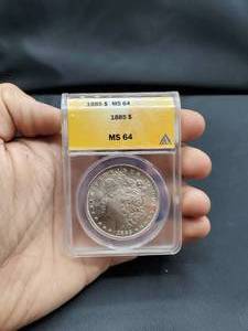 lot 2019 image: 1885 Authenticated Morgan Silver dollar ANACS MS64
