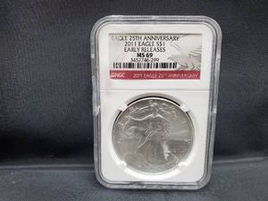 lot 2049 image: 2011 American Silver Eagle NGC MS69 Early Releases (25th Anniversary Red Label)