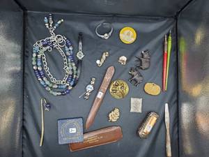 lot 2129 image: Lot of Costume Jewelry, Knick Knacks and Misc. Pins
