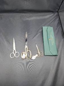 lot 2135 image: 2 Pairs Peerless Scissors 24 Karat Gold Finishes Handles and 1 Pair Unknown Scissors