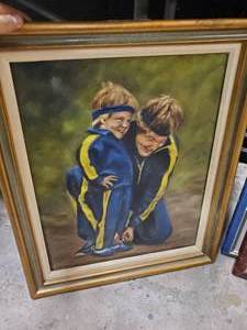 lot 2695 image: Framed Painting of Father and Son