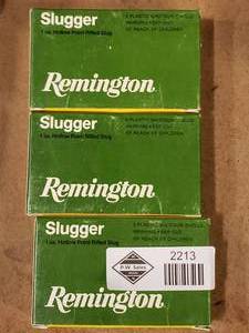 lot 2213 image: 3 Boxes Remington Slugger 12 Gauge Shotgun Shells