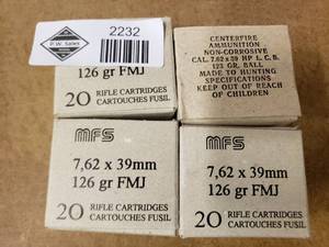 lot 2232 image: 4 Boxes of 7.62x39 Ammo-- 20 roundsbox