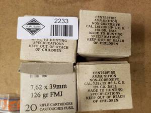 lot 2233 image: 4 Boxes of 7.62x39 Ammo-- 20 roundsbox