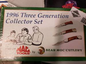 lot 2289 image: 1996 Three Generation Collector Set made for Mac Tools by Bear MGC Cutlery