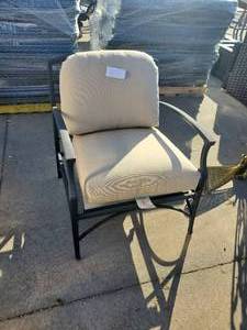 lot 1024 image: Black Metal Patio Chair with Tan Cushion