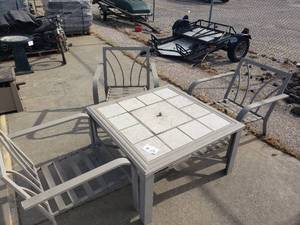 lot 1010 image: Square Patio Table with Fire Pit and 3 Chairs