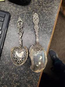lot 10 image: Lot of 2 Antique Sterling Silver Serving Spoons