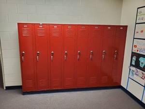 lot 16 image: Lot of 8 Metal Combination Lockers- Made by Public Storage Systems- Have Combinations to All