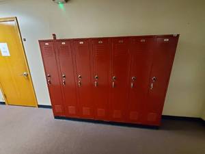 lot 18 image: Lot of 7 Metal Combination Lockers- Made by Republic Storage Systems- Have Combinations to All