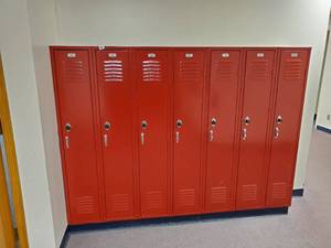 lot 19 image: Lot of 7 Metal Combination Lockers- Made by Republic Storage Systems- Have Combinations to All