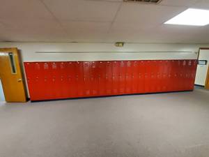 lot 17 image: Lot of 25 Metal Combination Lockers- Made by Republic Storage Systems- Have Combinations to All