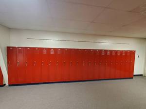 lot 21 image: Lot of 20 Metal Combination Lockers- Made by Republic Storage Systems- Have Combinations to All