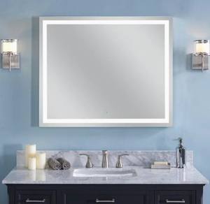 lot 156 image: allen  roth Hutchinson 36-in Aluminum Rectangular Lighted LED Bathroom Mirror, Retail $299.00