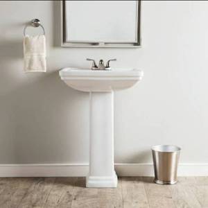 lot 311 image: AquaSource 33.6 in H White Vitreous China Pedestal Sink, TOP ONLY - no base