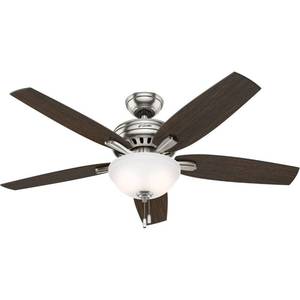 lot 502 image: 52 Hunter Newsome Low Profile Bowl Light Brushed Nickel Ceiling Fan with Light Kit