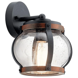 lot 507 image: Kichler Barrington 9.5-in Distressed Black and Aged Wood Outdoor Wall Light