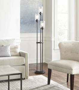 lot 601 image: allen  roth Latchbury 66.55-in Bronze Multi-Head Floor Lamp with Glass Shade