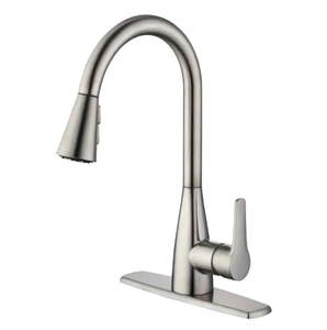 lot 608 image: Project Source Stainless Steel 1-Handle Deck Mount Pull-Down HandleLever Kitchen Faucet (Deck Plate Included)