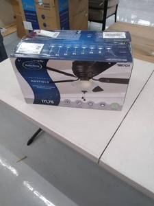 lot 3974 image: Harbor Breeze Mayfield 44-in Bronze Indoor Flush Mount Ceiling Fan with Light Kit - Product Is Brand New - Retail Packaging Maybe Opened Or Damaged