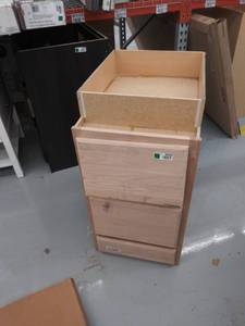 lot 4240 image: Kitchen Classics 35-in x 18-in x 23.75-in Unfinished Oak Drawer Base Cabinet DAMAGED