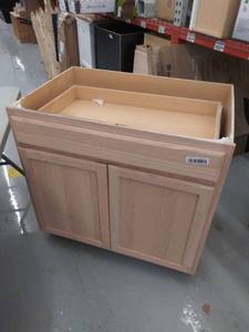 lot 4241 image: 36 W x 23.5 D x 35 L cabinet with 1 drawer- DAMAGED ON BACK PANEL