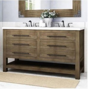 lot 4249 image: allen  roth Kennilton 60-in Gray Oak Double Sink Bathroom Vanity with Gray Oak Engineered Stone Top