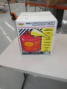 lot 4320 image: Eagle Mfg Type l Safety Cans, Gas, 5 gal, Red, Funnel ( Missing Funnel )