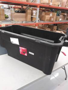 lot 4369 image: CRAFTSMAN 50-Gallon (200-Quart) Black Tote- NO LID, WHEELS BROKEN