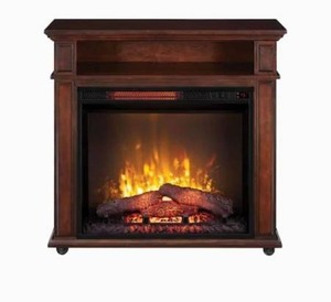 lot 4437 image: Greentouch 31.5-in W Mahogany Infrared Quartz Electric Fireplace Wall Mount