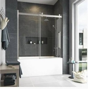 lot 4438 image: OVE Decors Bel Soft Close 59.06-in H x 58.2-in to 60-in W Frameless BypassSliding Satin Bathtub Door (Clear Glass)