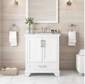 lot 4453 image: allen  roth Hamburg 30-in White Single Sink Bathroom Vanity top DAMAGED