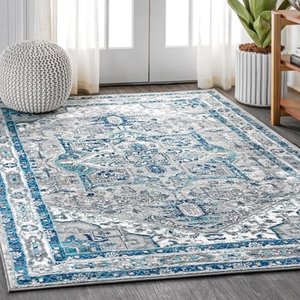 lot 174 image: JONATHAN Y Modern Persian Vintage Medallion Light GreyNavy Distressed Area Rug Retail$124.99