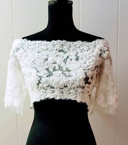 lot 7545 image: Maggie Sottero Size 10 Designer Ivory Lace Off Shoulder Bridal Jacket Bolero Top