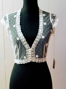 lot 7546 image: Aire Barcelona Size 12 Ivory Lace Wedding Bridal Jacket Bolero Top