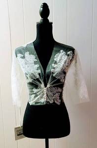 lot 7549 image: les Accessories Barcelona Size 10 Off-White Lace Bridal Jacket Bolero