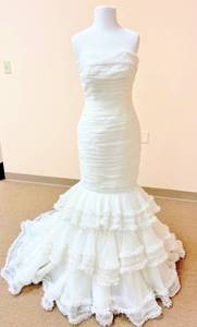 lot 7499 image: Aire Barcelona Size 10 Mermaid with Ruffles and Pearls Designer Bridal Gown