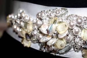 lot 7579 image: White Satin Ornate Jeweled Wrap Bridal Belt 92 Long